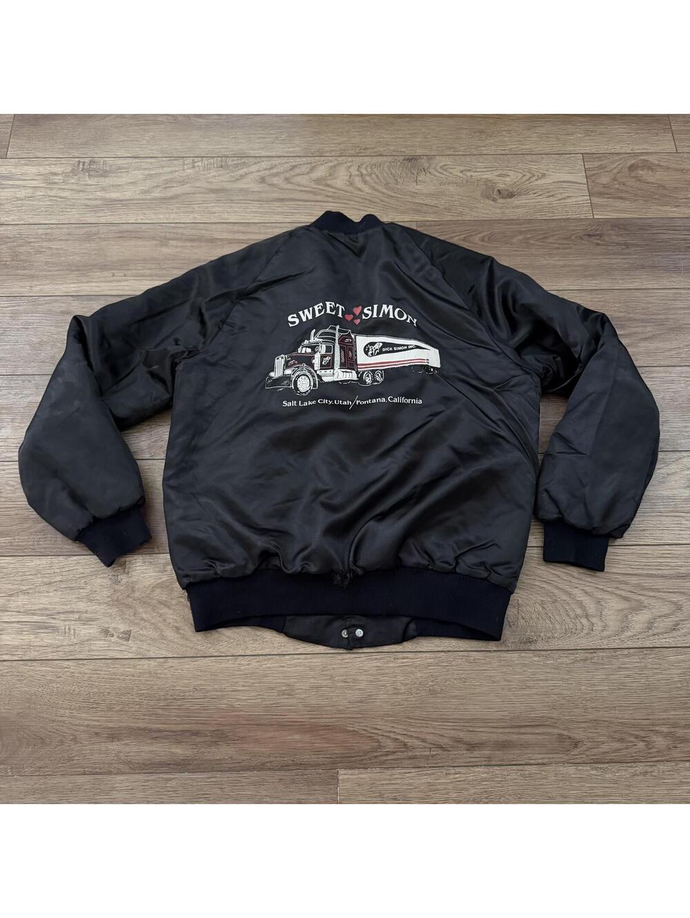 Vintage 80s Funny Trucking Satin Bomber Jacket California